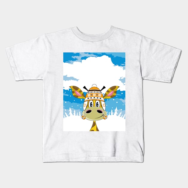 Cartoon Wooly Hat Giraffe Kids T-Shirt by markmurphycreative